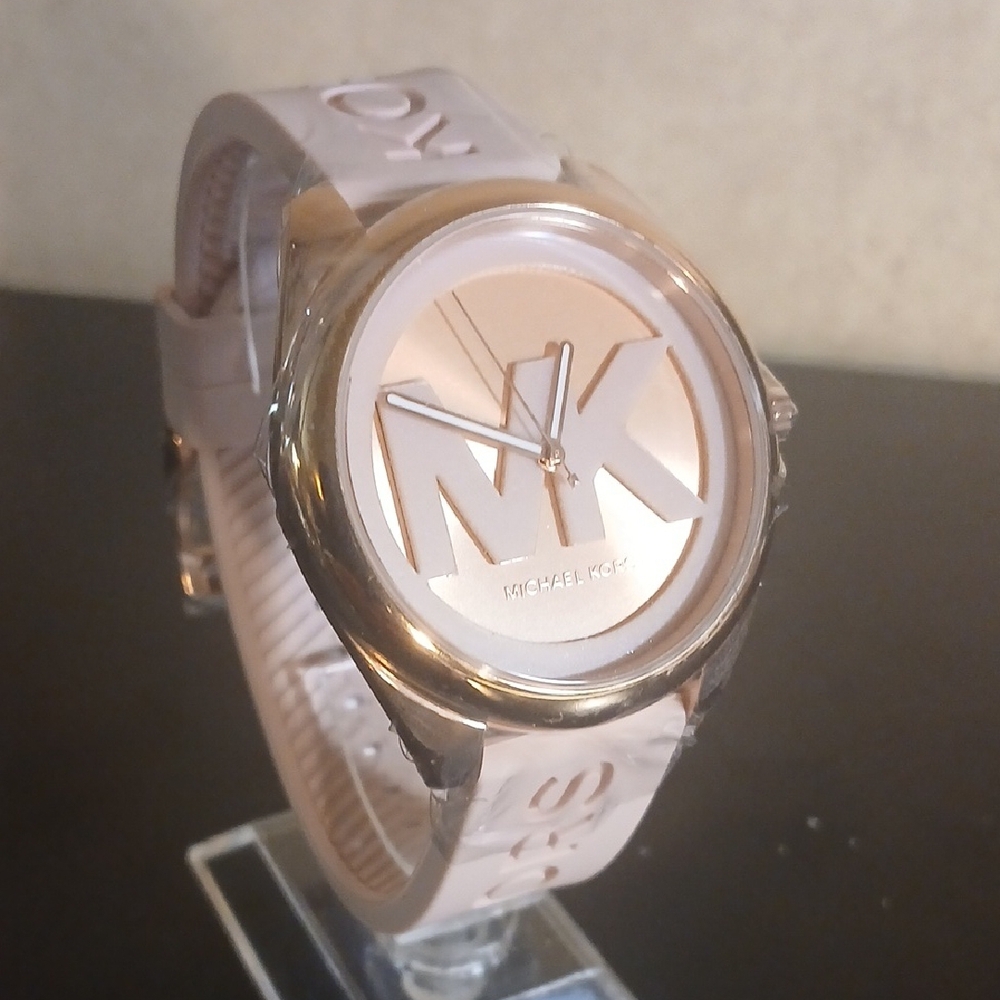 Michael Kors Pink and Gold Logo Dial Silicone Strap Watch